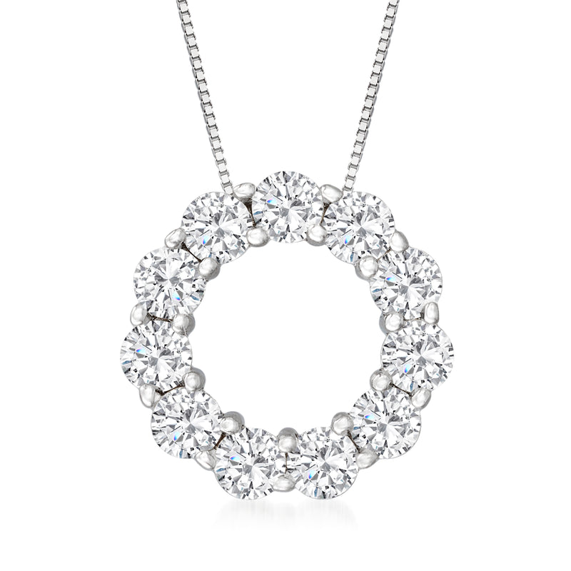 White gold circle pendant necklace with round brilliant diamond pave