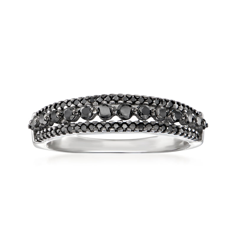 Sterling silver buckle ring with black diamond accents
