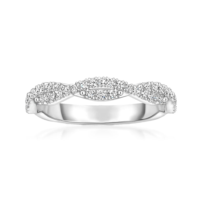 Diamond twist stackable ring in 14kt white gold with pavé-set stones