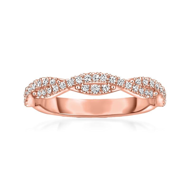 14kt rose gold twisted stackable diamond ring with clustered oval-cut stones