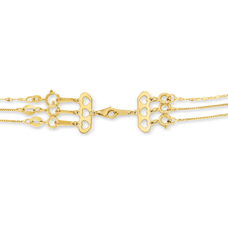 14kt yellow gold layering clasp featuring heart cutout plates and small prong bars