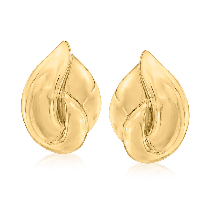 Gold-tone teardrop clip-on earrings with polished sculpted surface