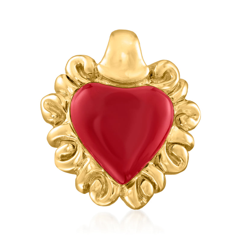 Red enamel heart pendant with gold-tone ornate frame