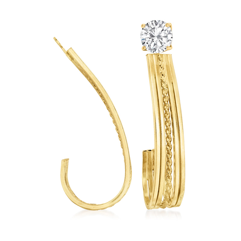14kt yellow gold J-hoop earring jacket with round gemstone
