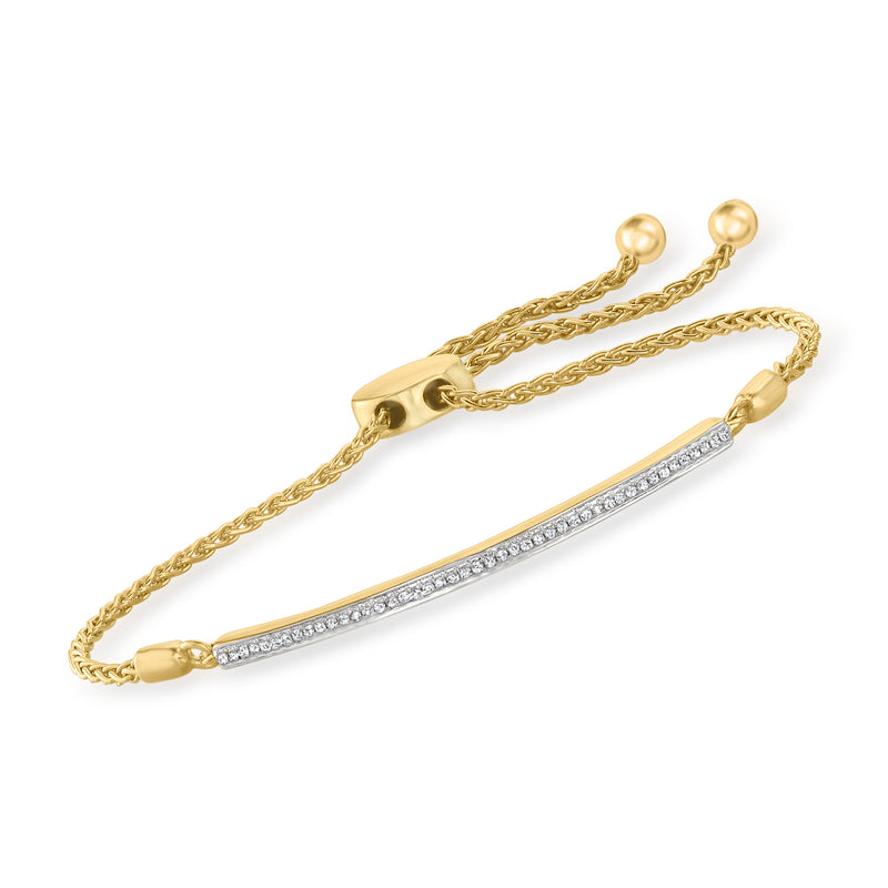 Diamond bar bolo bracelet in gold over sterling, with adjustable chain