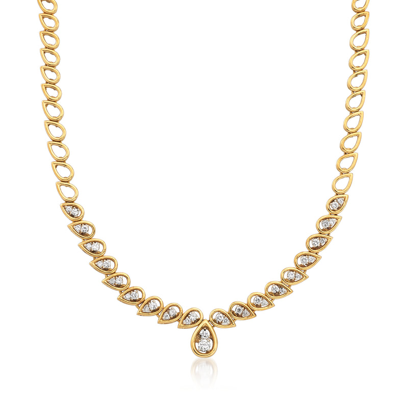 18kt yellow gold diamond drop collar necklace with teardrop link design