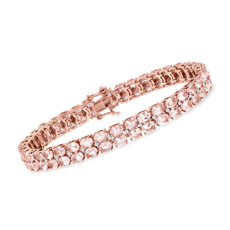 Rose gold two-row tennis bracelet with pink round gemstones and sparkling accents