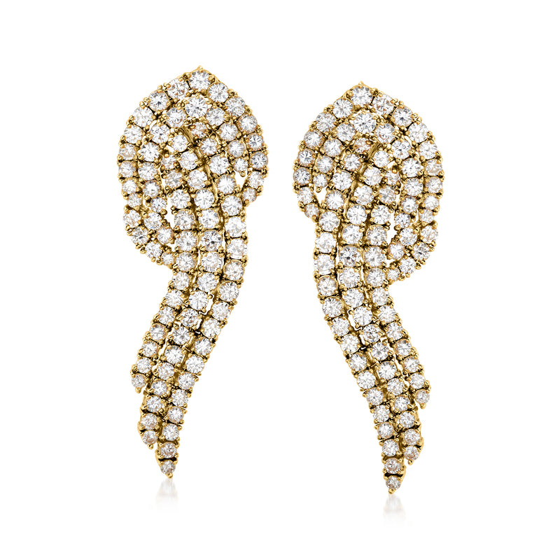 Diamond drop earrings in 18kt yellow gold, leaf-shaped pavé pair