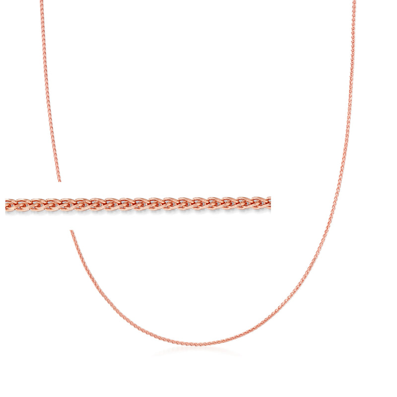 14kt rose gold wheat-chain necklace, flat linked chain with smooth curved drape