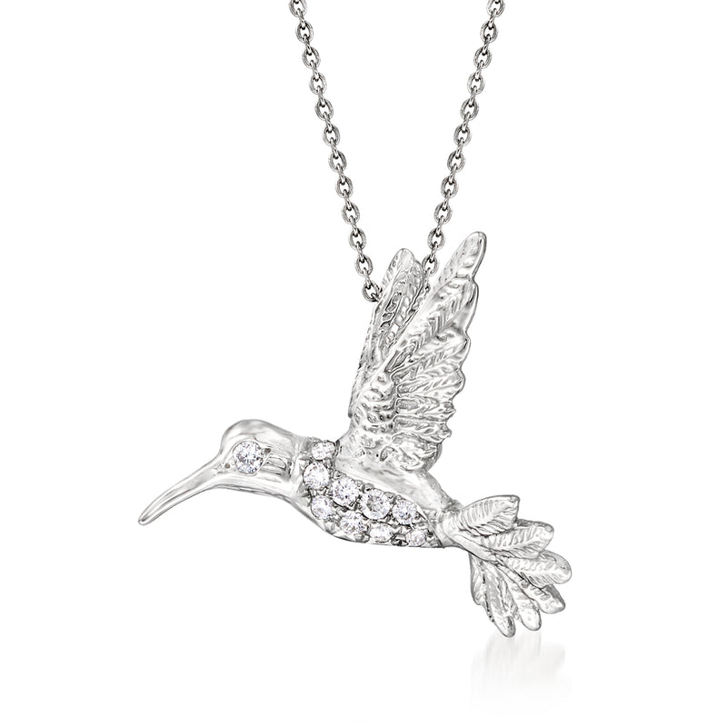 18kt white gold diamond hummingbird pendant necklace with detailed sparkling wings