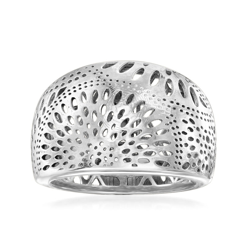 Italian sterling silver floral openwork ring with dome top and cutout detail
