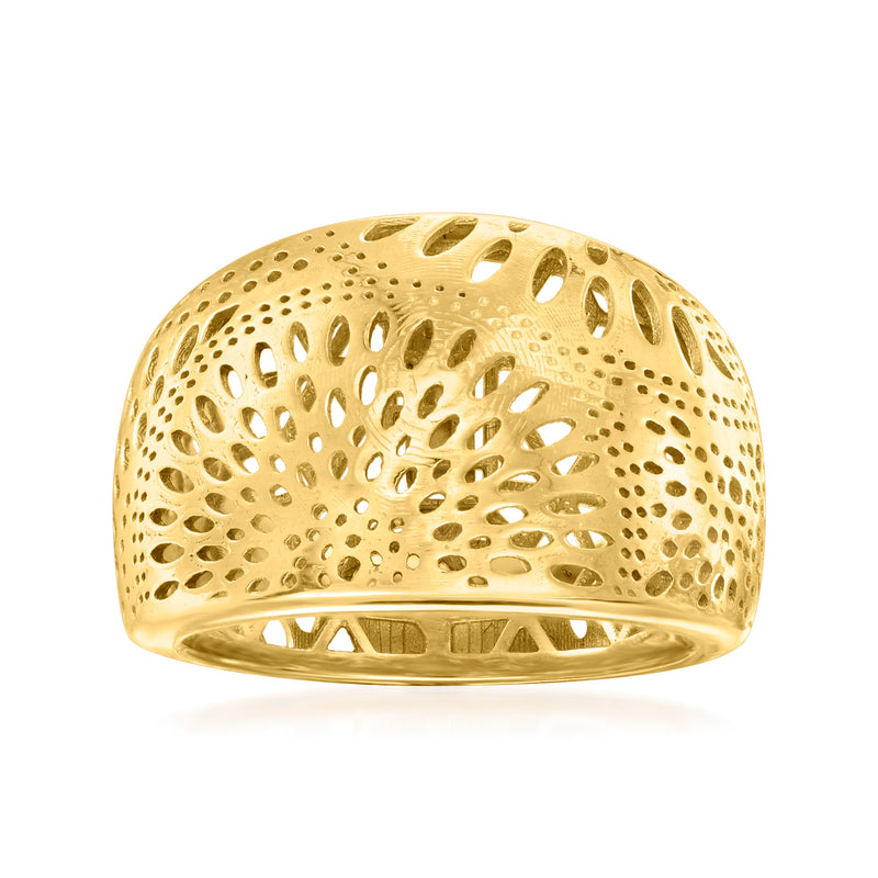 Gold-tone over sterling floral openwork dome ring with cutout patterns