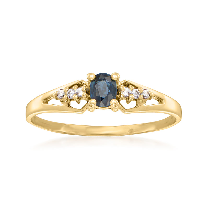 14kt yellow gold vintage ring with blue oval sapphire and diamond accents