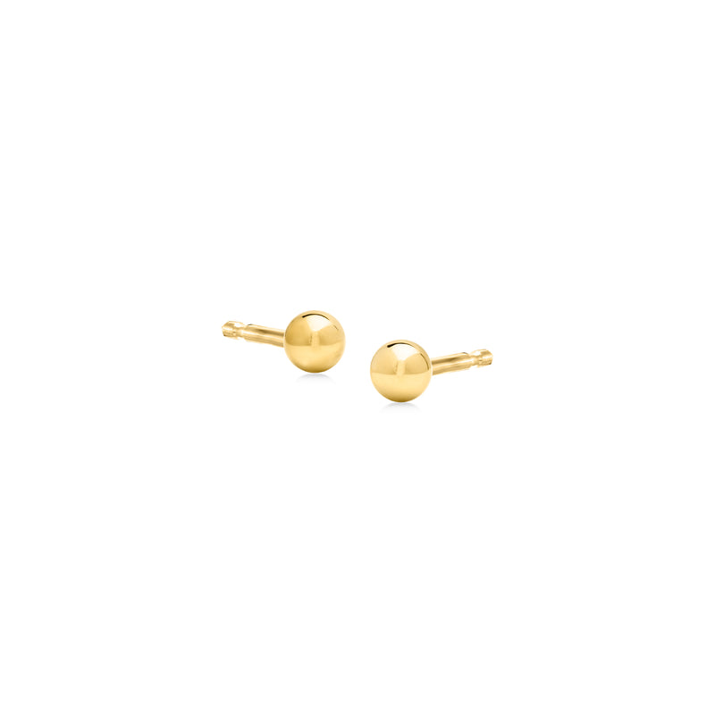 14kt yellow gold ball stud earrings, round 3mm balls with post backs.