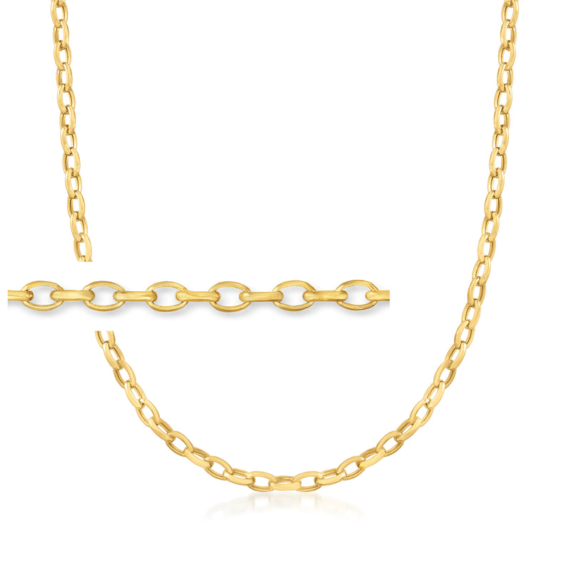 14kt yellow gold rolo-link chain necklace, small oval links with chain extension