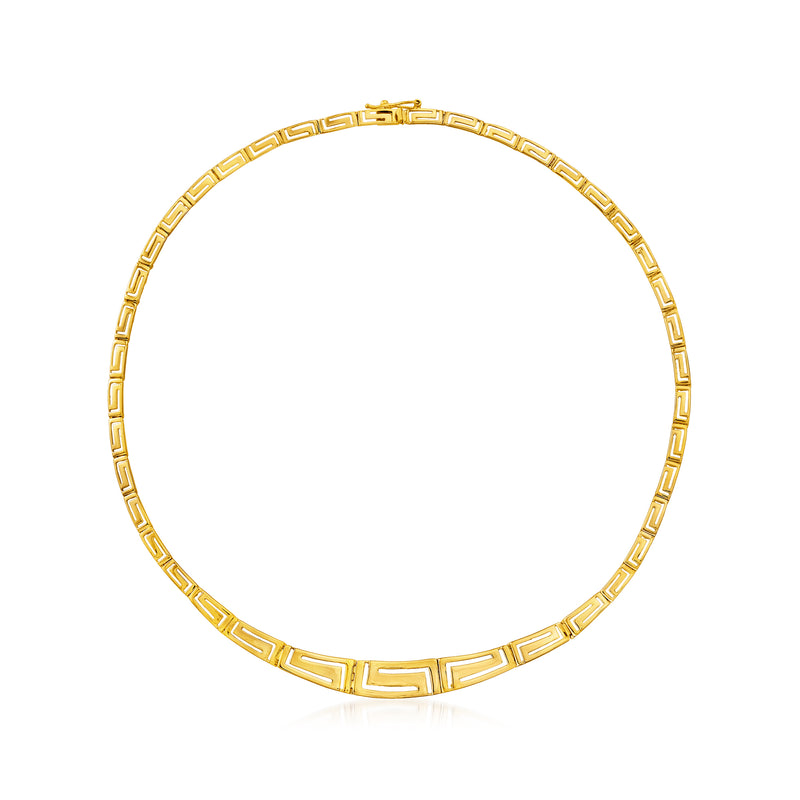 14kt yellow gold Greek key necklace with square patterned links