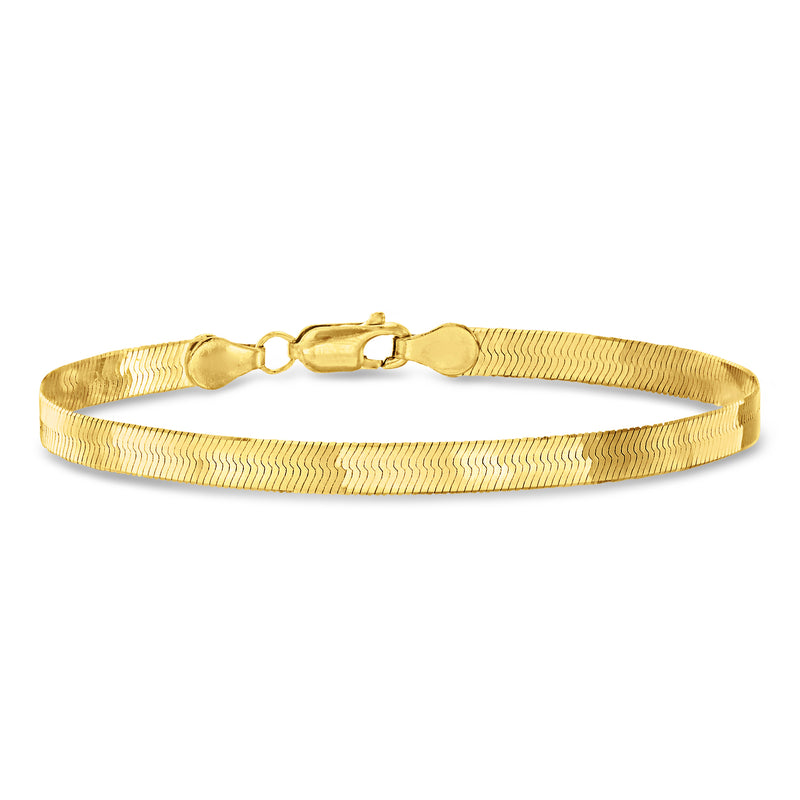 14kt yellow gold herringbone bracelet with box clasp, flat flexible chain
