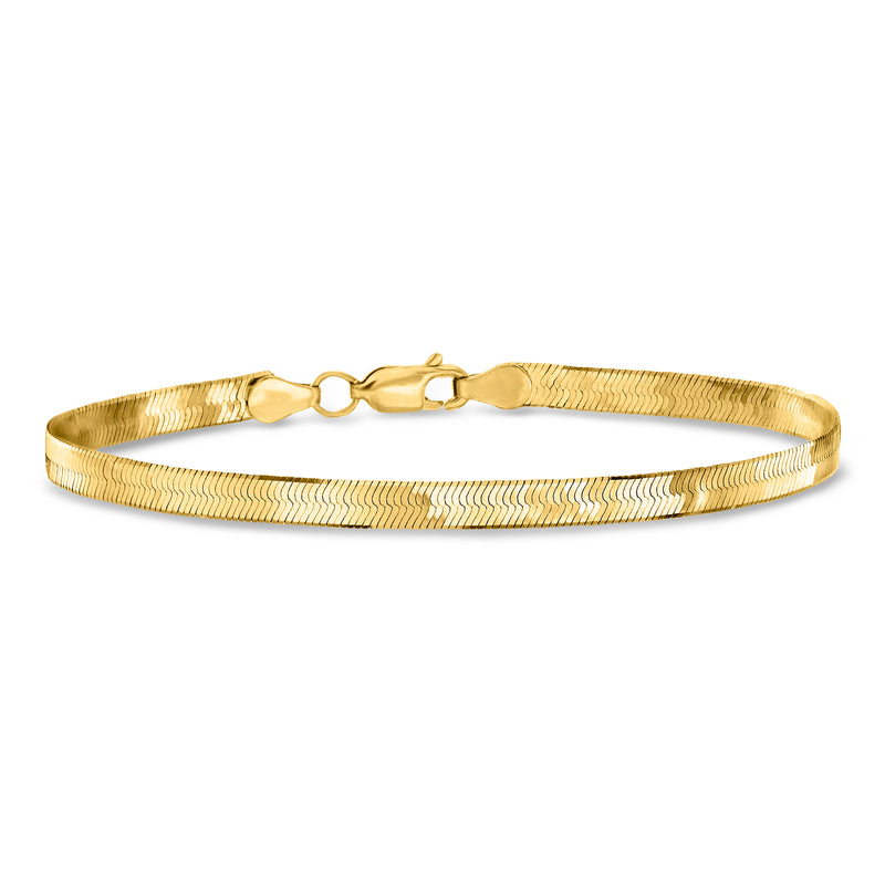 14kt yellow gold herringbone bracelet with lobster clasp and ring closure