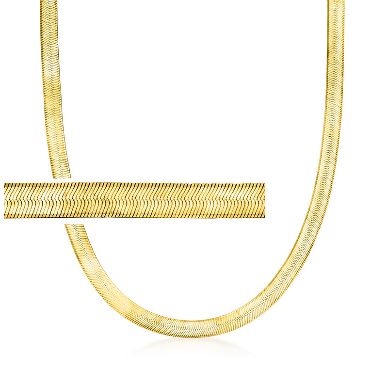 14kt yellow gold herringbone necklace with slim curved link chain