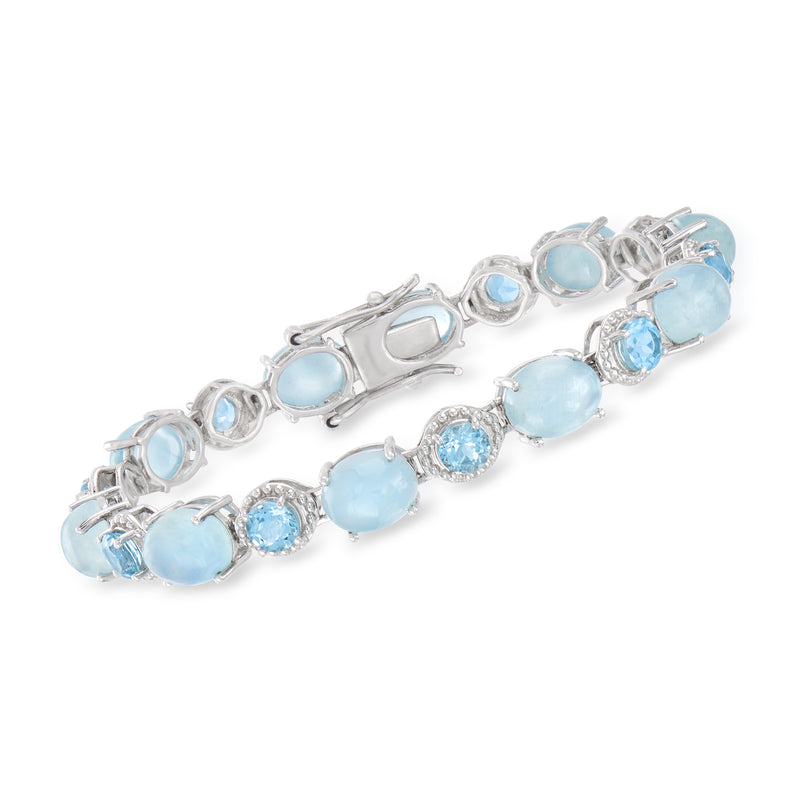 Sterling silver bracelet with oval light-blue stones and round blue accents