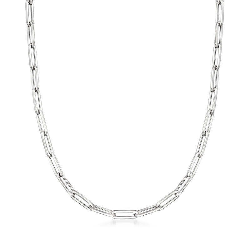 14kt white gold paper clip link necklace with oval chain links