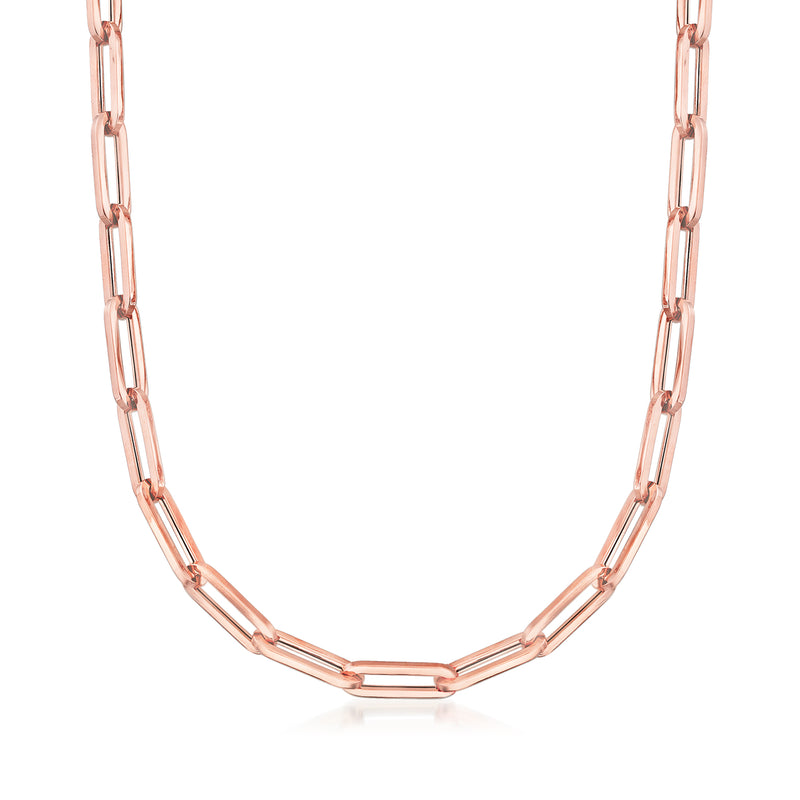 Rose gold paper clip link necklace with smooth interlocking chain links