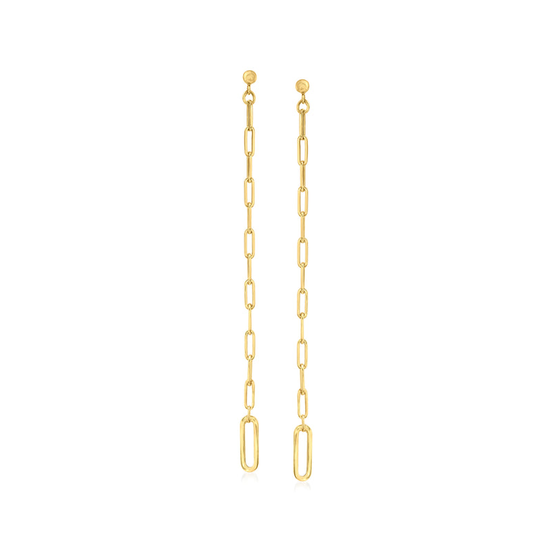 14kt yellow gold paper-clip link drop earrings, dangling rectangular chain links