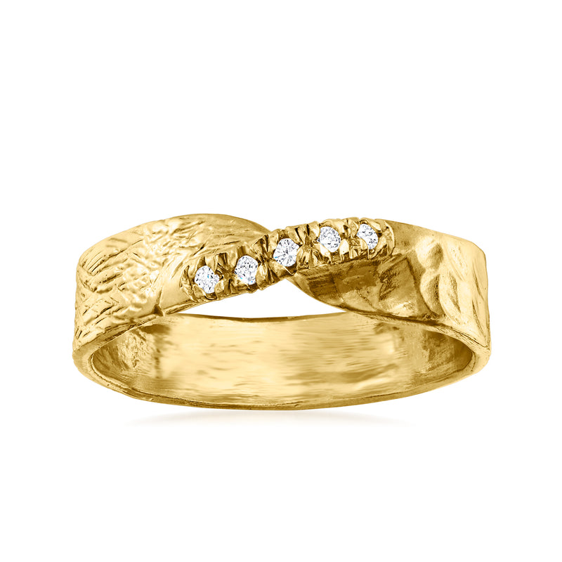 18kt gold over sterling diamond ring, textured band with five clear stones