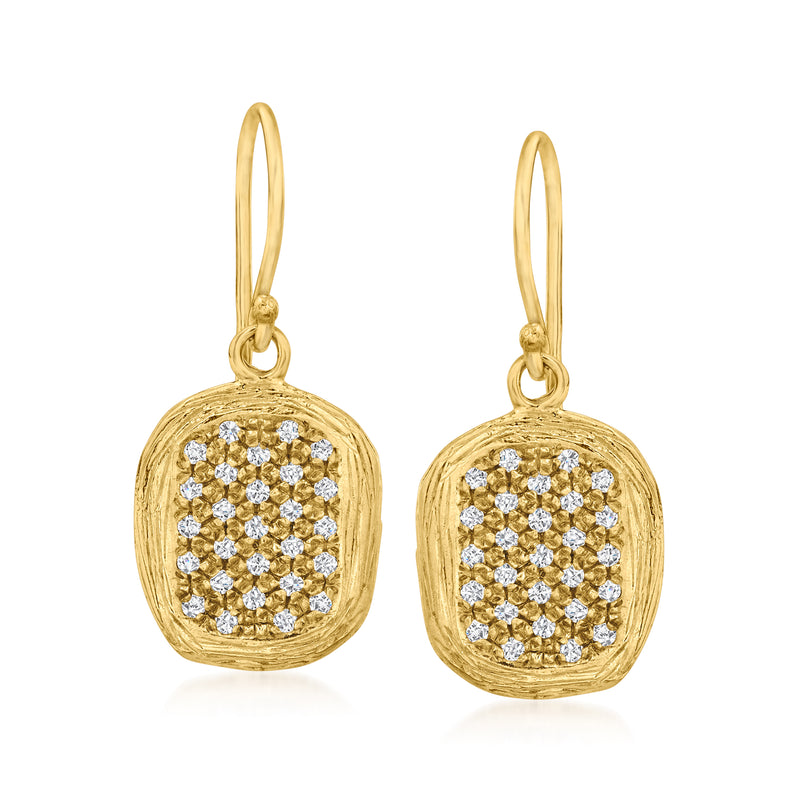 18kt gold over sterling diamond drop earrings: round pave disc with earwire hooks