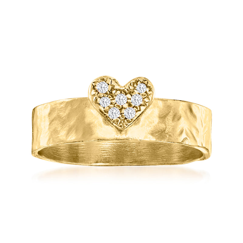 Gold over sterling heart ring with diamond-like stones
