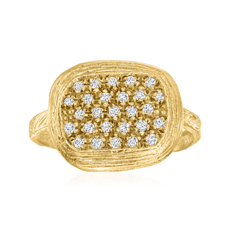 Gold over sterling diamond ring with oval cluster of round clear stones, split shank