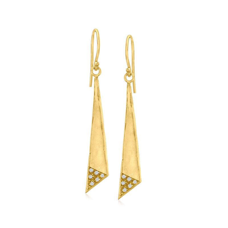 Diamond geometric drop earrings in gold over sterling with earwire hooks
