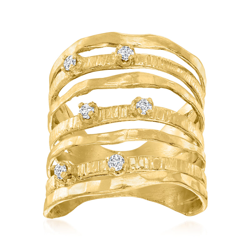 18kt gold over sterling open-space multi-row diamond ring with round stones