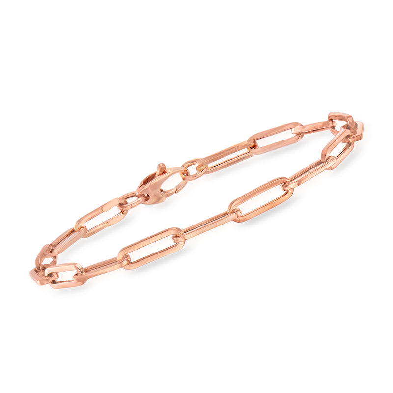 14kt rose gold paper clip link bracelet with rectangular chain links