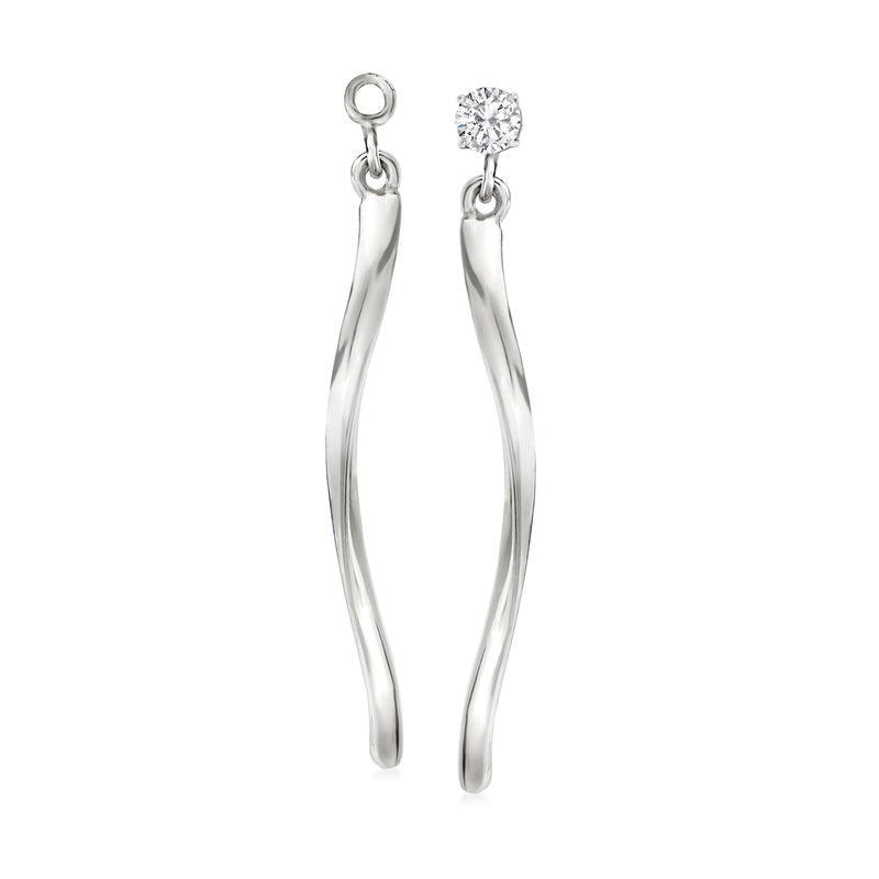 Sterling silver twisted drop earring jacket, slender curved drop with top loop
