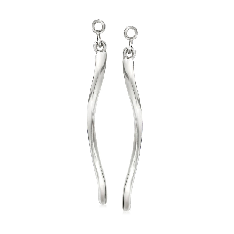 Sterling silver twisted drop earring jacket, two slender curved drops with top loops