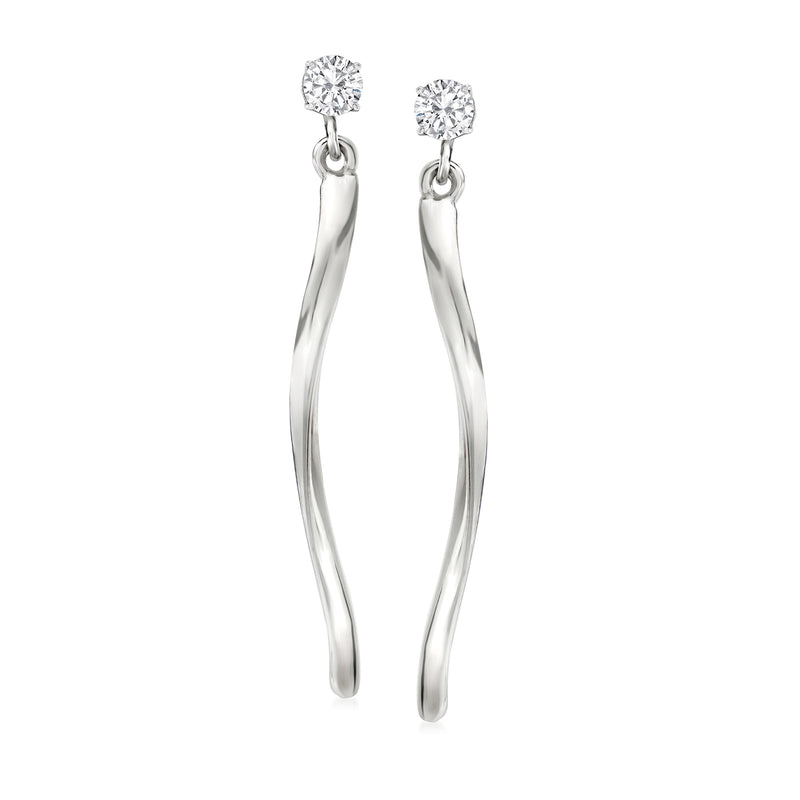 Sterling silver twisted drop earring jacket, curved drops with round crystal accents