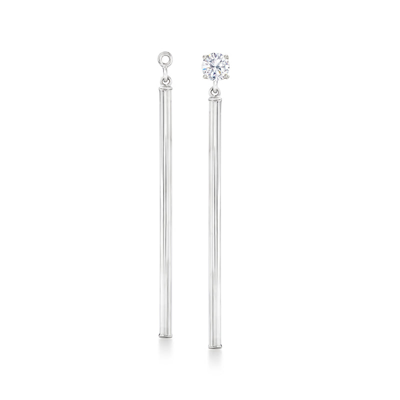 Sterling silver linear drop earring jacket with clear round gemstone detail