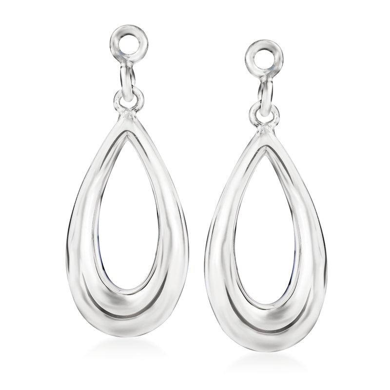 Sterling silver teardrop earring jackets, smooth curved teardrop drops with loop hook