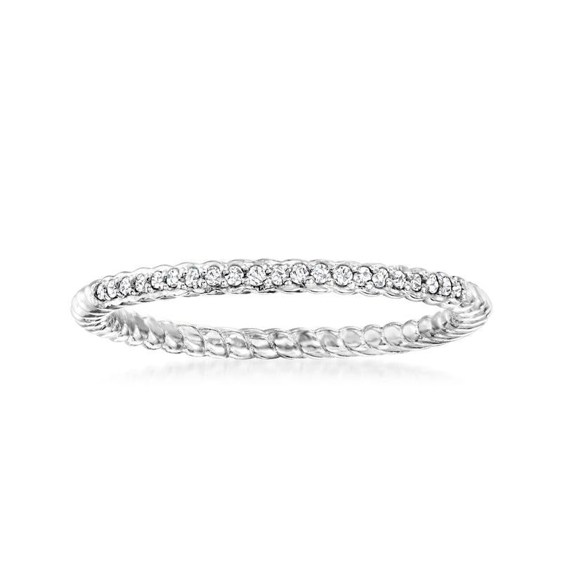 Sterling silver twist ring with diamond accents along the band