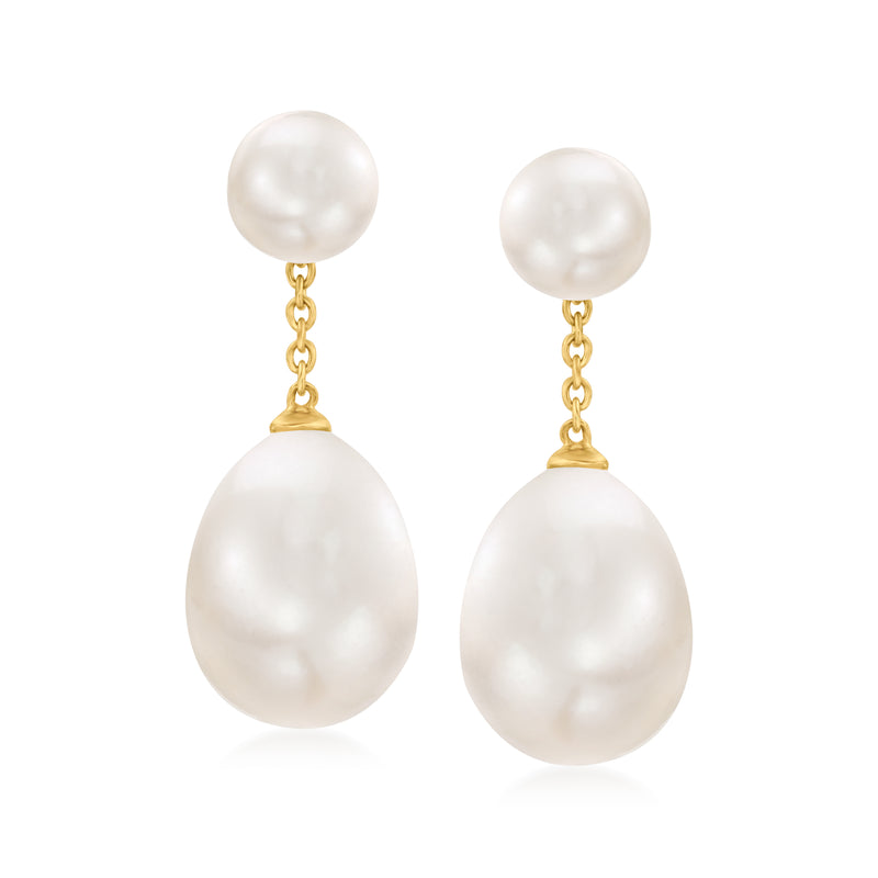 Cultured pearl drop earrings with 14kt yellow gold chain and teardrop pearls