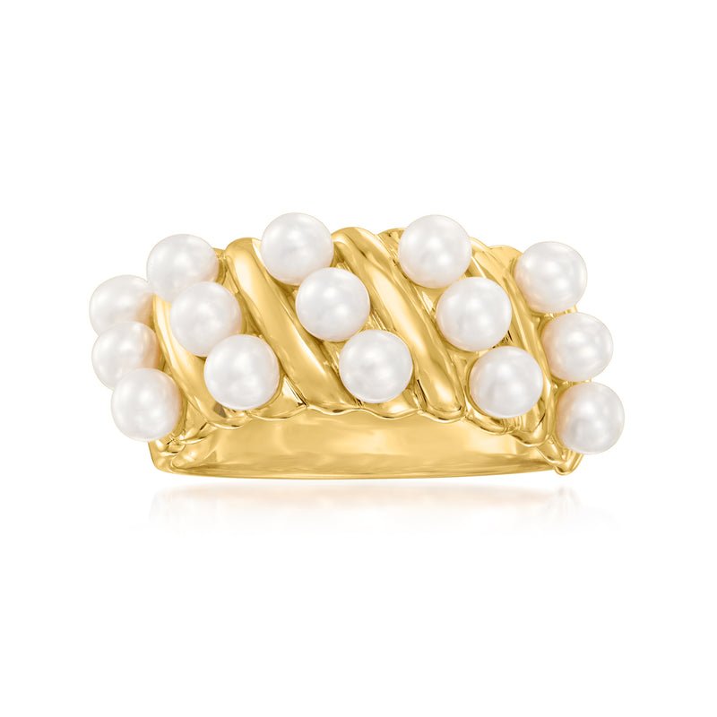 18kt gold over sterling ring with multiple white cultured pearl clusters across the band