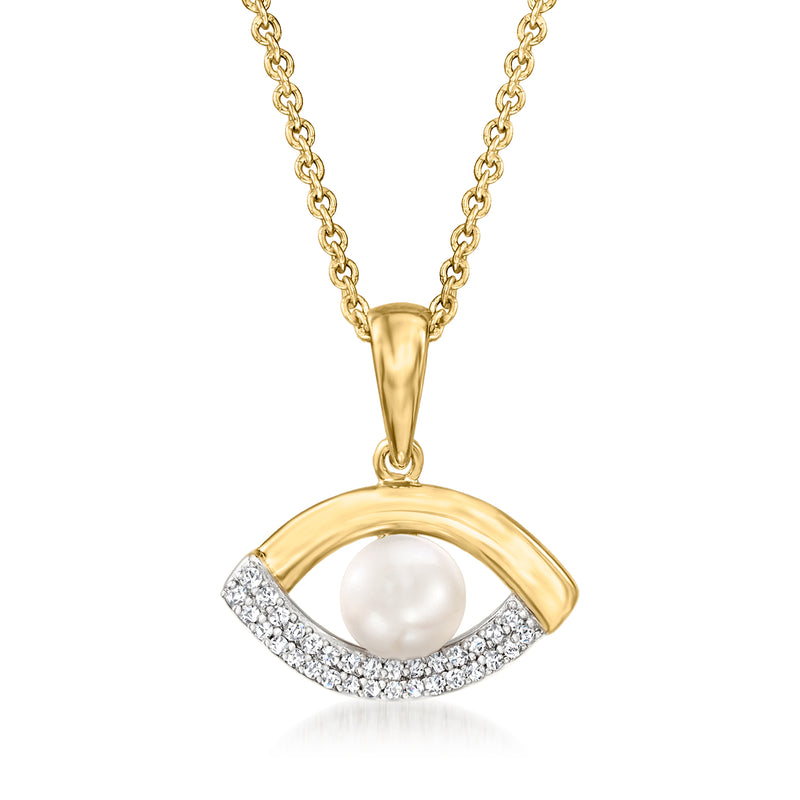 Evil eye pendant necklace with cultured pearl and diamond accents, 18kt gold
