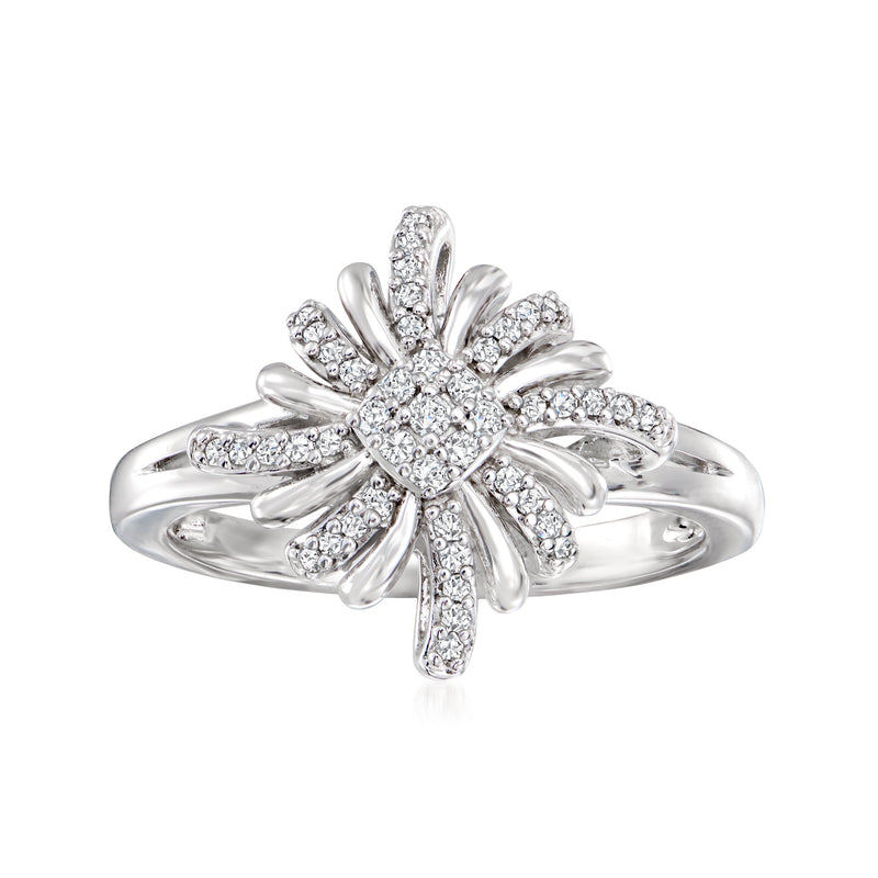Sterling silver diamond flower ring with pavé petals