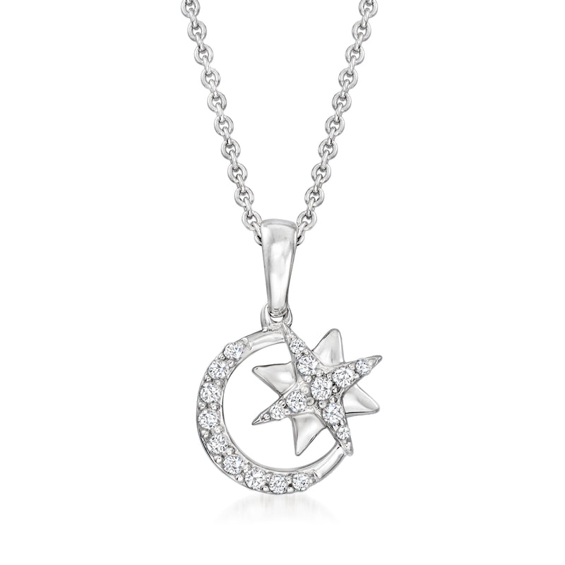 Sterling silver moon and star pendant necklace with diamond accents