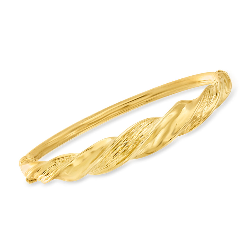 Twisted gold over sterling bangle bracelet with textured and polished finish