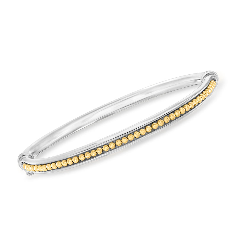 Two-tone sterling silver beaded bangle bracelet with gold-tone bead accents