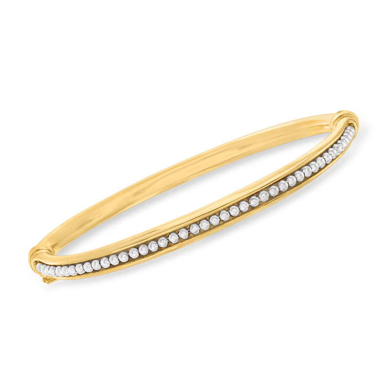 Two-tone gold and silver beaded bangle bracelet with sparkling bead row