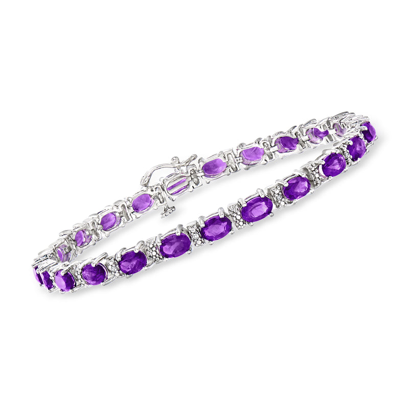 Sterling silver amethyst tennis bracelet with oval purple gemstones