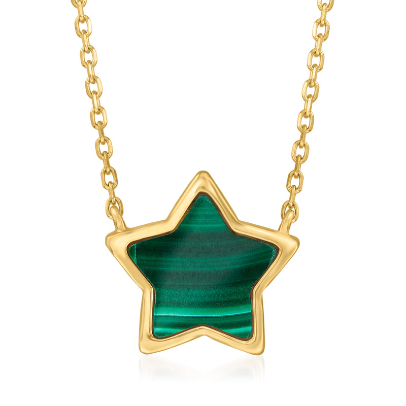 14kt yellow gold star necklace with green malachite gemstone pendant and link chain